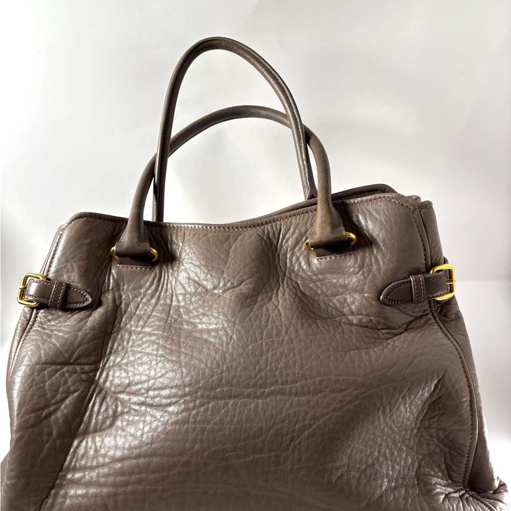 Miu Miu Taupe Pebbled Leather Tote – Gold Hardware